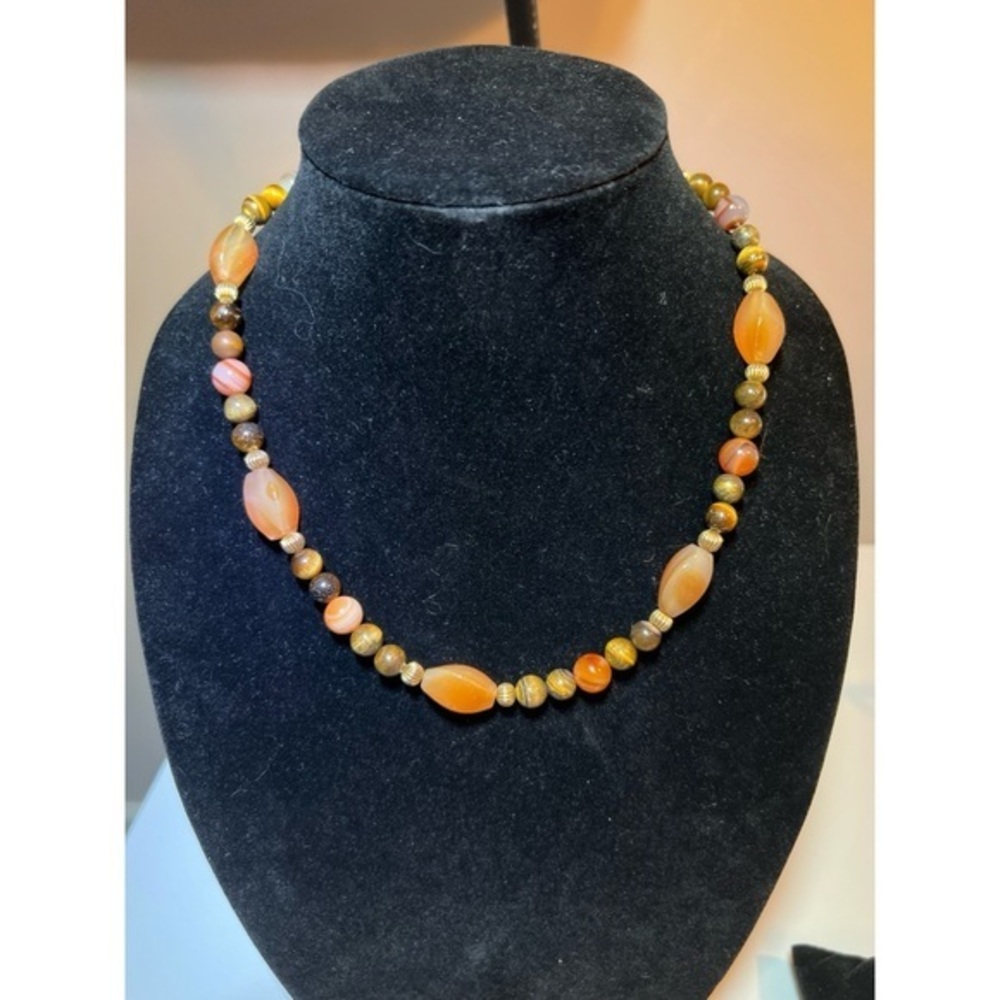 Orange/brown 20" beaded necklace toggle closure.  Handcrafted. #161